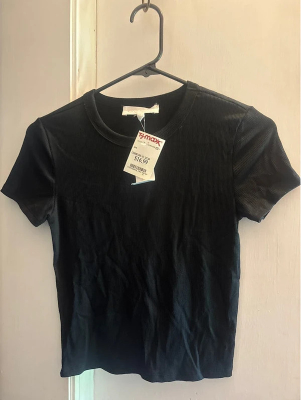 Pink rose size small black cropped top